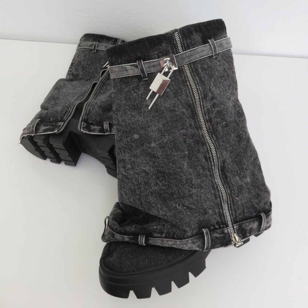Fold Over Padlock Platform Boot In Denim Size 42 - image 7